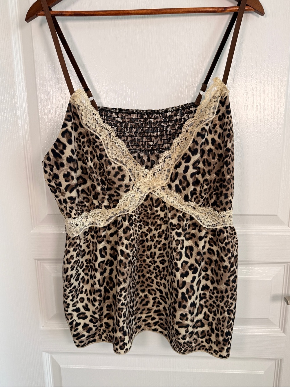 ROMWE Leopard Print Lace-Trim Cami in Beige and Brown